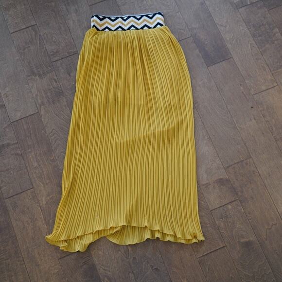 Anthropologie Dear Creatures Maxi Skirt Women Small Mustard Pleated High Waisted - Picture 5 of 10